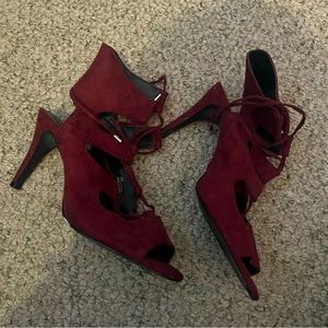 Maroon tie up gladiator heels